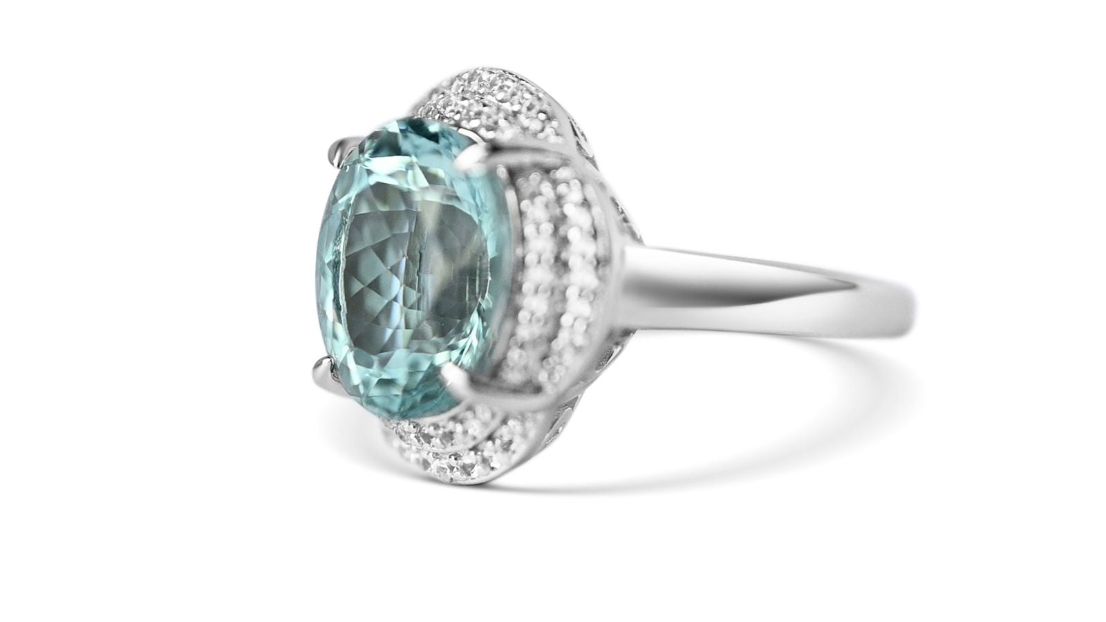 Oval Light Blue Aquamarine Solitaire Ring in Sterling Silver | 8.55 ct - Bluestargemstones - - 