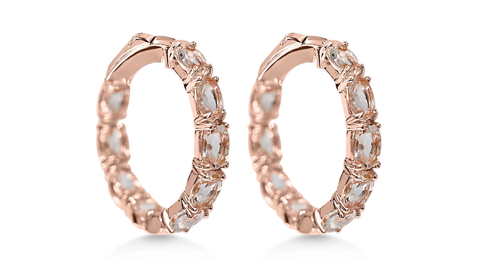 Oval Morganite  18K 1MM Rose Metal Plated 925 Sterling Silver 7.140 Cts / 7.60 Gm Earring PJC6160E - Bluestargemstones - - 