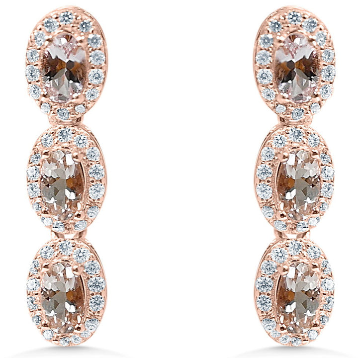 Oval Pink Morganite and Round White CZ 18K 1MM Rose Metal Plated 925 Sterling Silver 8.460 Cts / 5.56 Gm Earring PJC31577E - Bluestargemstones - -  - Oval Pink Morganite and Round White CZ 18K 1MM Rose Metal Plated 925 Sterling Silver 8.460 Cts / 5.56 Gm Earring PJC31577E