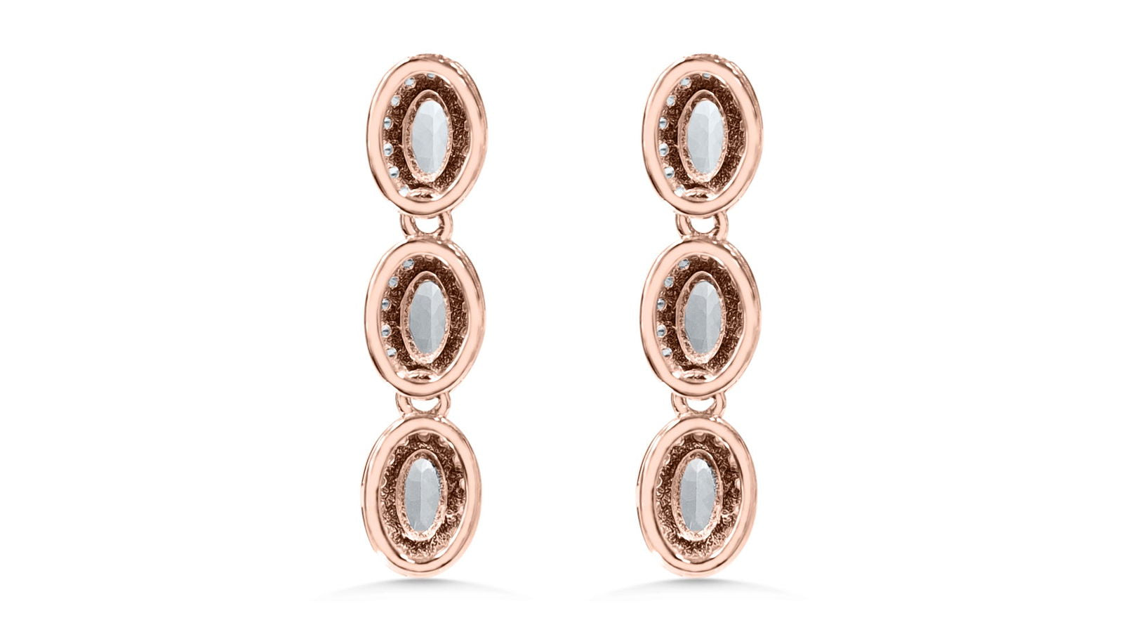 Oval Pink Morganite and Round White CZ 18K 1MM Rose Metal Plated 925 Sterling Silver 8.460 Cts / 5.56 Gm Earring PJC31577E - Bluestargemstones - - 