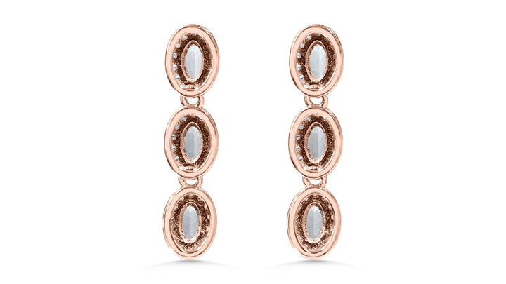 Oval Pink Morganite and Round White CZ 18K 1MM Rose Metal Plated 925 Sterling Silver 8.460 Cts / 5.56 Gm Earring PJC31577E - Bluestargemstones - - 