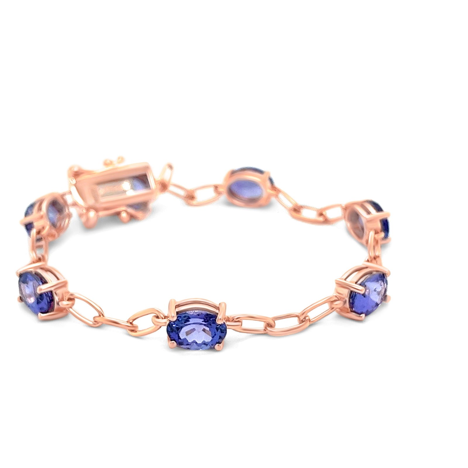 Oval Tanzanite 18K 1 MM Rose Metal Plated 925 Sterling Silver 7.850 Cts / 7.33 Gm Bracelet - PJC31652B - Bluestargemstones - - 