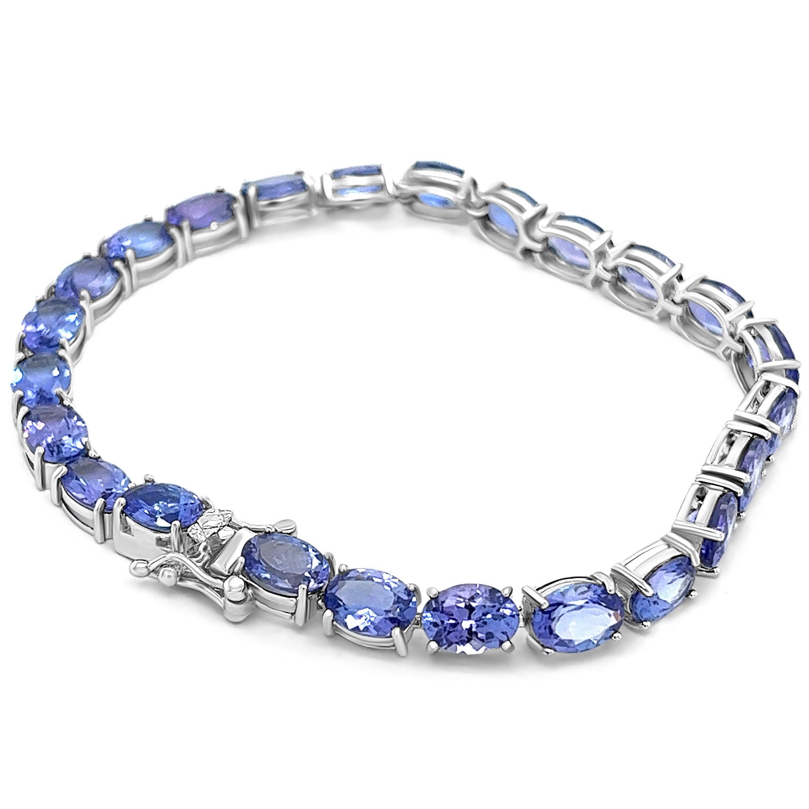 Oval Tanzanite Rhodium Plated 925 Sterling Silver 19.230 Cts / 5.91 Gm Bracelet PJC0673B - Bluestargemstones - - 