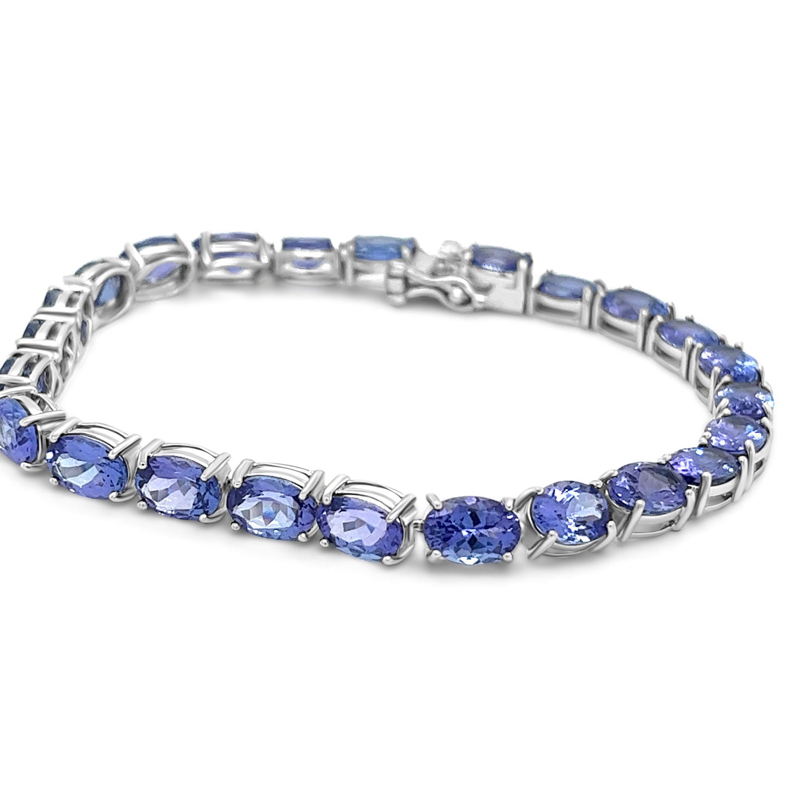 Oval Tanzanite Rhodium Plated 925 Sterling Silver 19.230 Cts / 5.91 Gm Bracelet PJC0673B - Bluestargemstones - - 