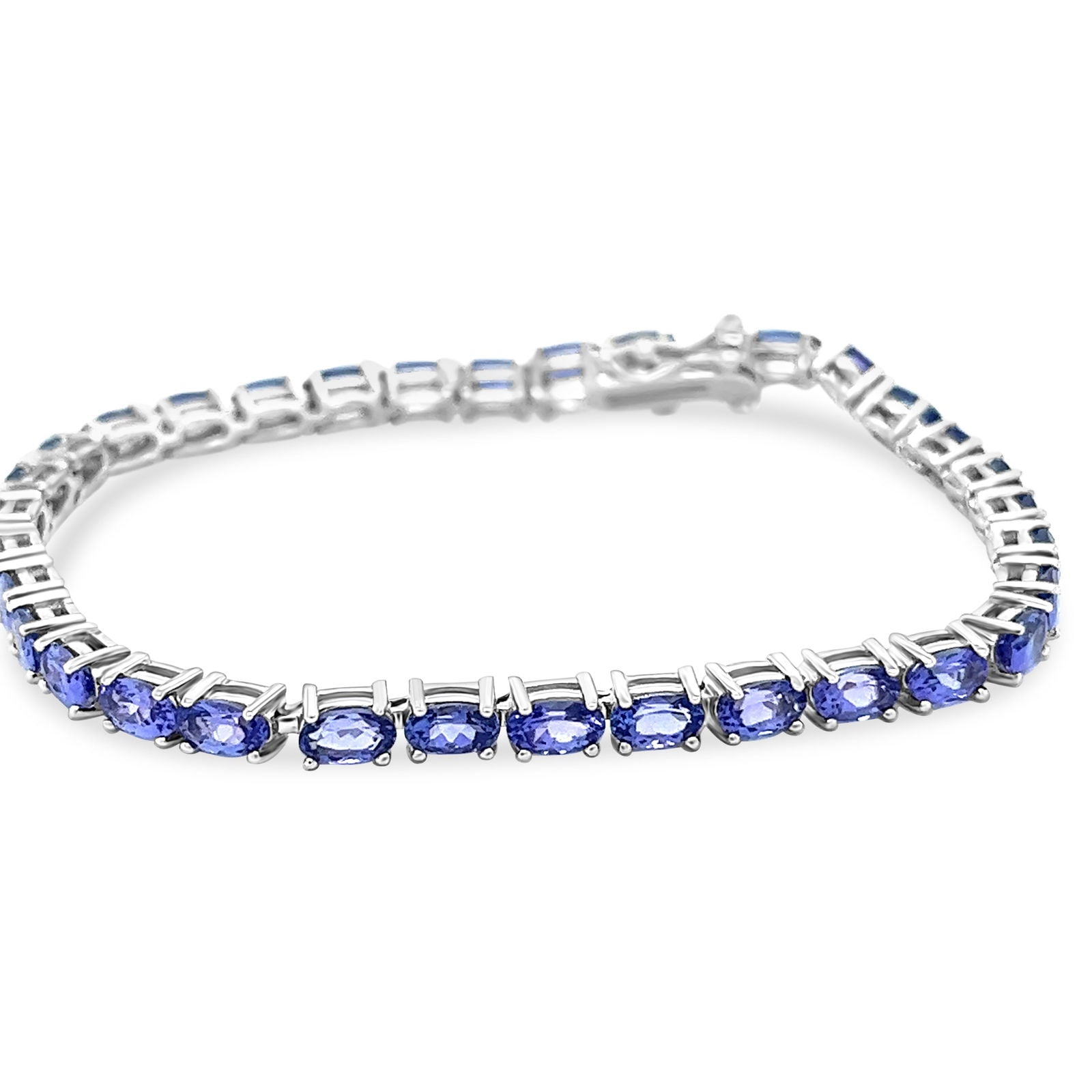 Oval Tanzanite Rhodium Plated 925 Sterling Silver 19.230 Cts / 5.91 Gm Bracelet PJC0673B - Bluestargemstones - - 