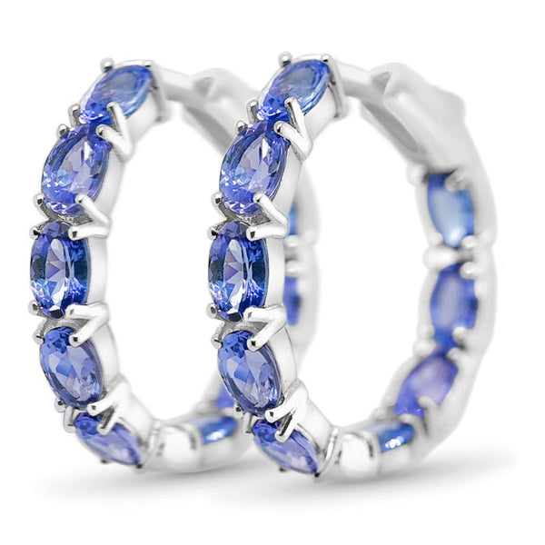 Oval Tanzanite Rhodium Plated 925 Sterling Silver 8.14 Cts / 7.26 Gm Earring PJC6160E - Bluestargemstones - - 