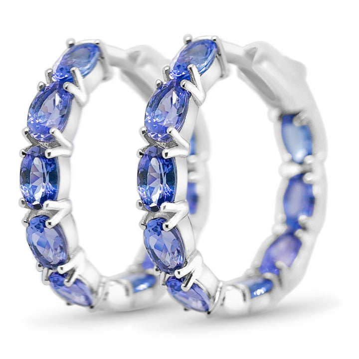 Oval Tanzanite Rhodium Plated 925 Sterling Silver 8.14 Cts / 7.26 Gm Earring PJC6160E - Bluestargemstones - -  - Oval Tanzanite Rhodium Plated 925 Sterling Silver 8.14 Cts / 7.26 Gm Earring PJC6160E