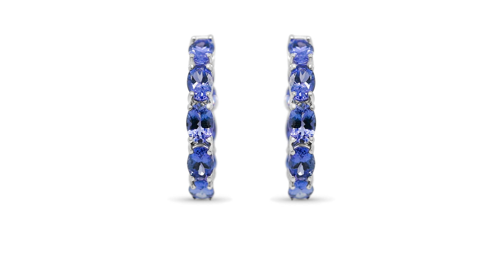 Oval Tanzanite Rhodium Plated 925 Sterling Silver 8.14 Cts / 7.26 Gm Earring PJC6160E - Bluestargemstones - - 