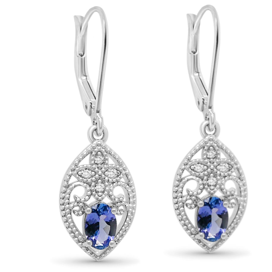 Oval Tanzanite and Round White CZ 925 Sterling Silver 2.02 Cts / 3.08 Gm Earring PJC19445E - Bluestargemstones - - 