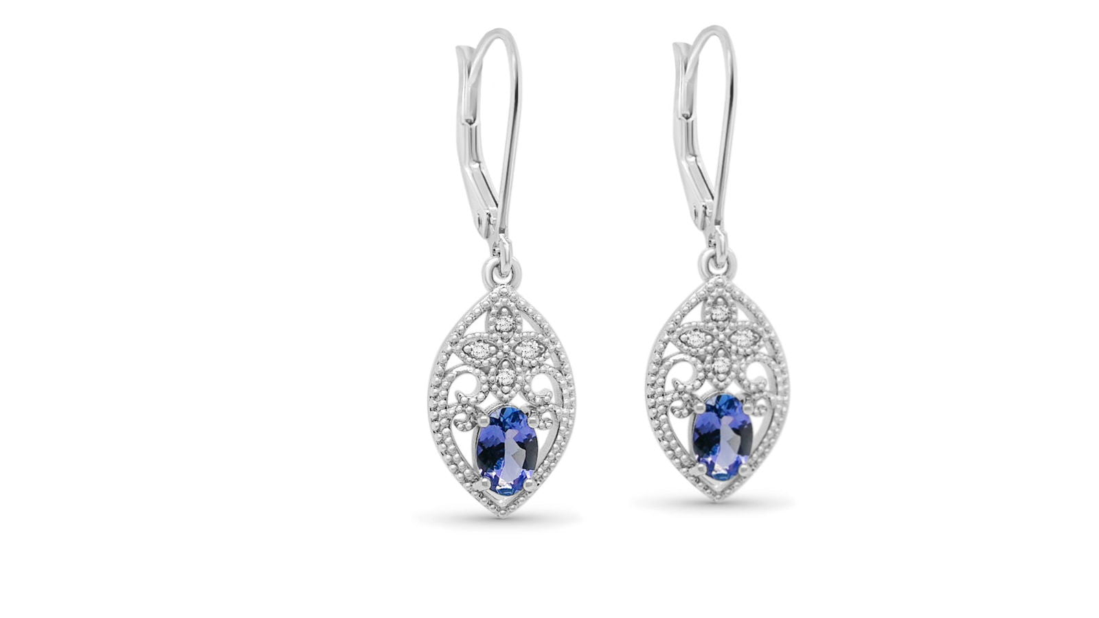 Oval Tanzanite and Round White CZ 925 Sterling Silver 2.02 Cts / 3.08 Gm Earring PJC19445E - Bluestargemstones - - 