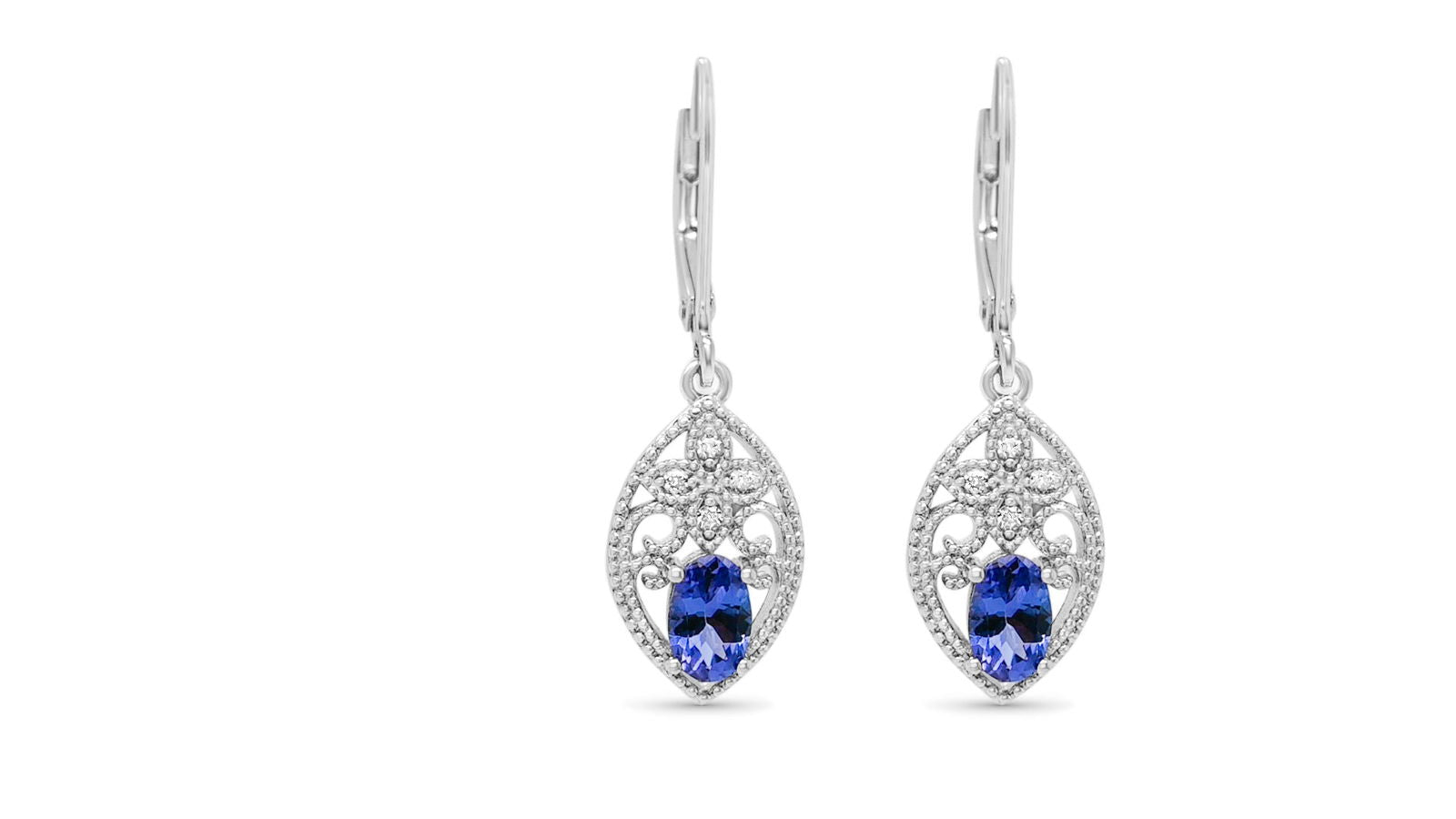 Oval Tanzanite and Round White CZ 925 Sterling Silver 2.02 Cts / 3.08 Gm Earring PJC19445E - Bluestargemstones - - 