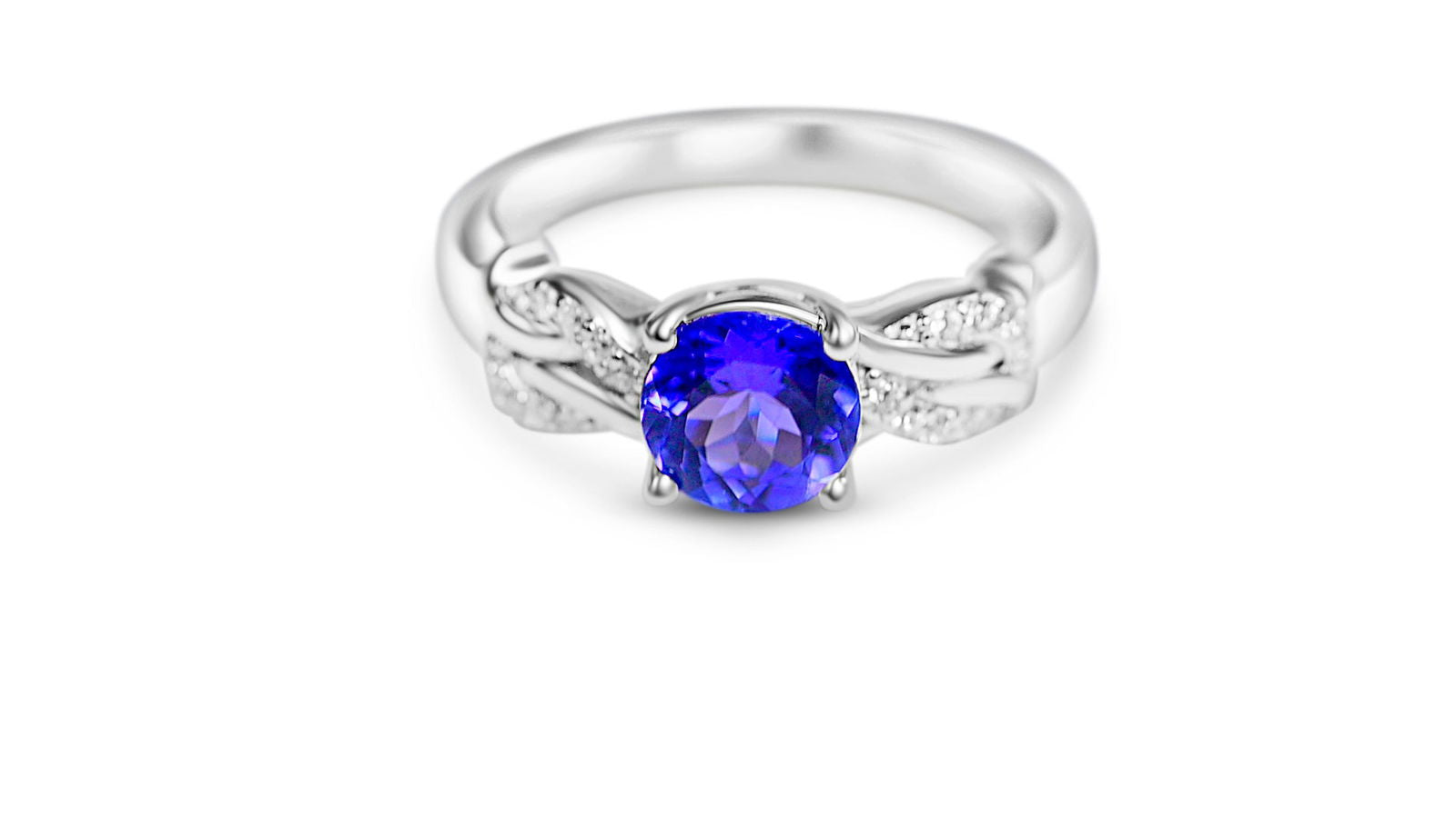 Oval Tanzanite and Round White CZ Rhodium Plated 925 Sterling Silver 1.19 Cts / 2.24 Gm Ring PJC3527R - Bluestargemstones - - 