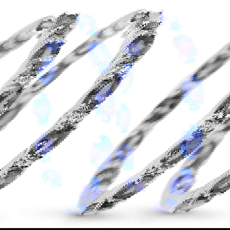 Oval Tanzanite and Round White CZ Rhodium Plated 925 Sterling Silver 17.43 Cts / 10.61 Gm Earring PJC18565E - Bluestargemstones - - 