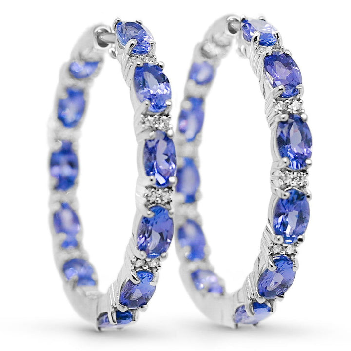 Oval Tanzanite and Round White CZ Rhodium Plated 925 Sterling Silver 17.43 Cts / 10.61 Gm Earring PJC18565E - Bluestargemstones - -  - Oval Tanzanite and Round White CZ Rhodium Plated 925 Sterling Silver 17.43 Cts / 10.61 Gm Earring PJC18565E