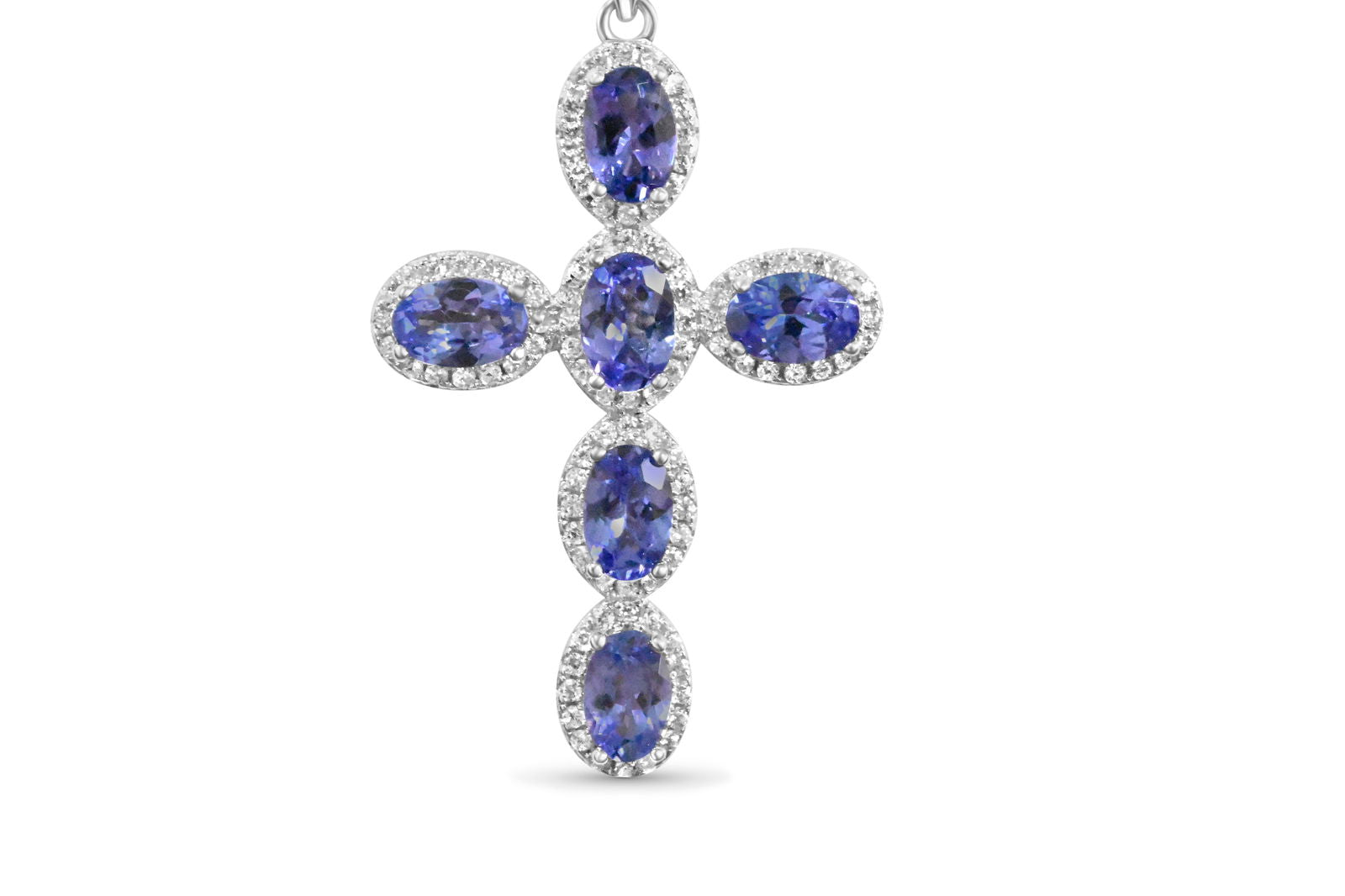 Oval Tanzanite and Round White CZ Rhodium Plated 925 Sterling Silver 18.06 Cts / 6.15 Gm Pendant PJC20493P - Bluestargemstones - - 
