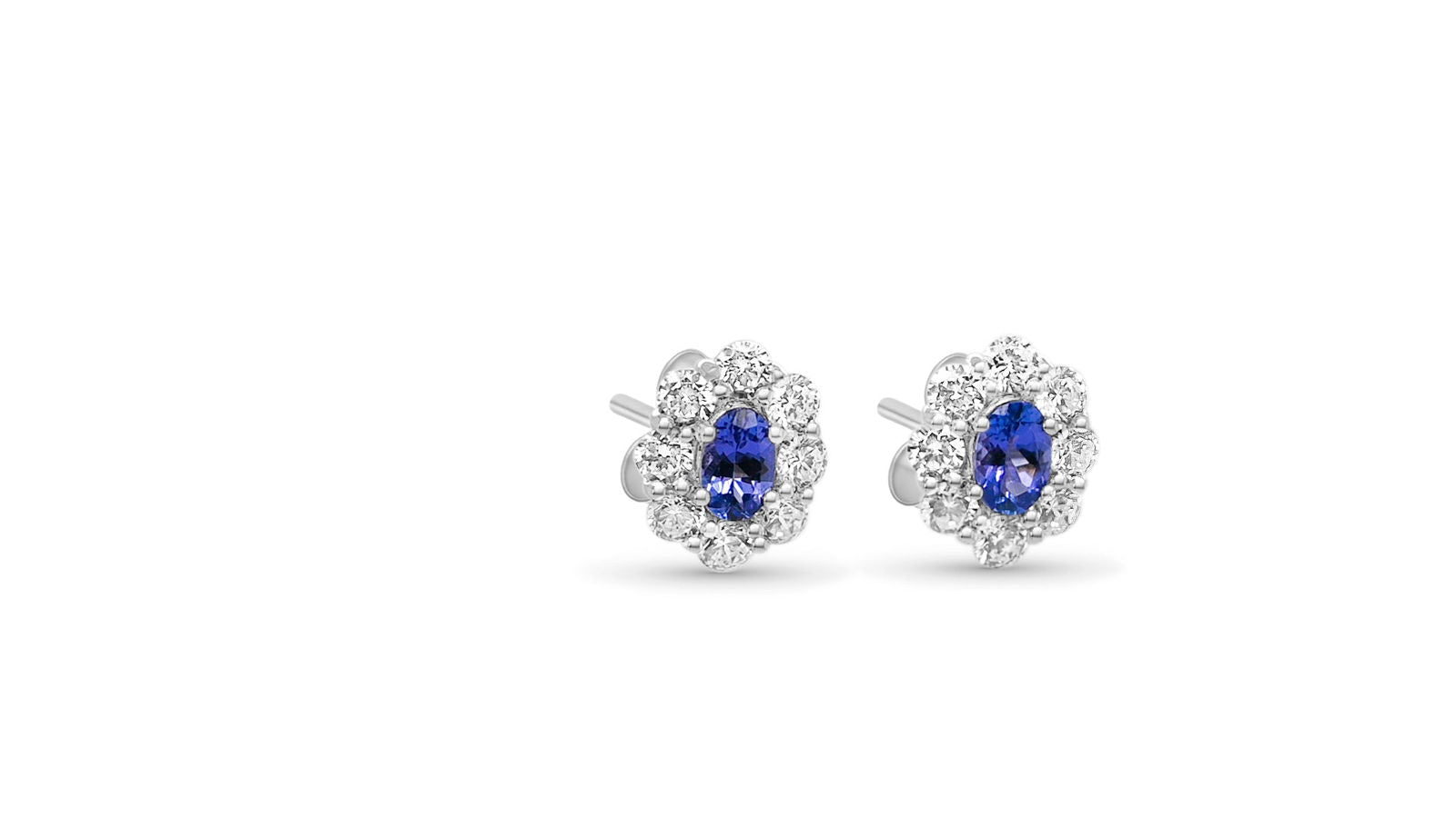 Oval Tanzanite and Round White CZ Rhodium Plated 925 Sterling Silver 52.15 Cts / 2.45 Gm Earring PJC18565E - Bluestargemstones - - 