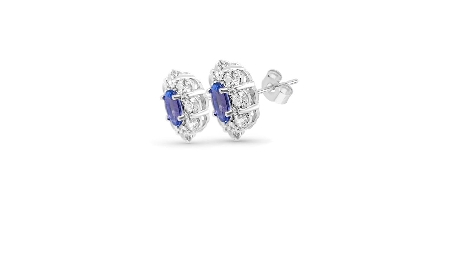 Oval Tanzanite and Round White CZ Rhodium Plated 925 Sterling Silver 52.15 Cts / 2.45 Gm Earring PJC18565E - Bluestargemstones - - 