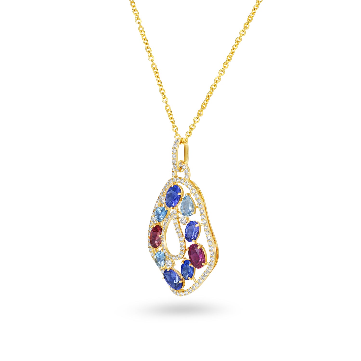 14K Yellow Gold Multi-Stone Diamond Halo Teardrop Drop Pendant