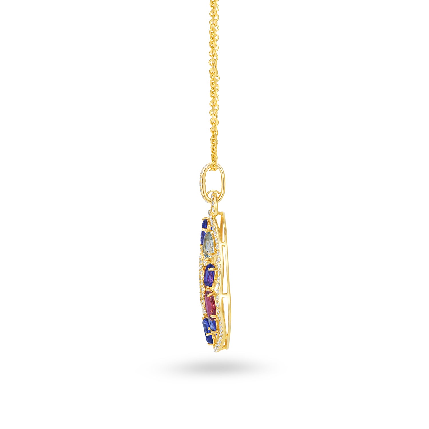 14K Yellow Gold Multi-Stone Diamond Halo Teardrop Drop Pendant