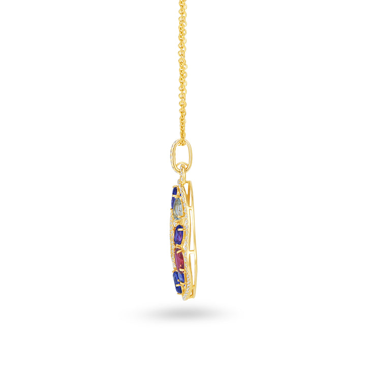 14K Yellow Gold Multi-Stone Diamond Halo Teardrop Drop Pendant