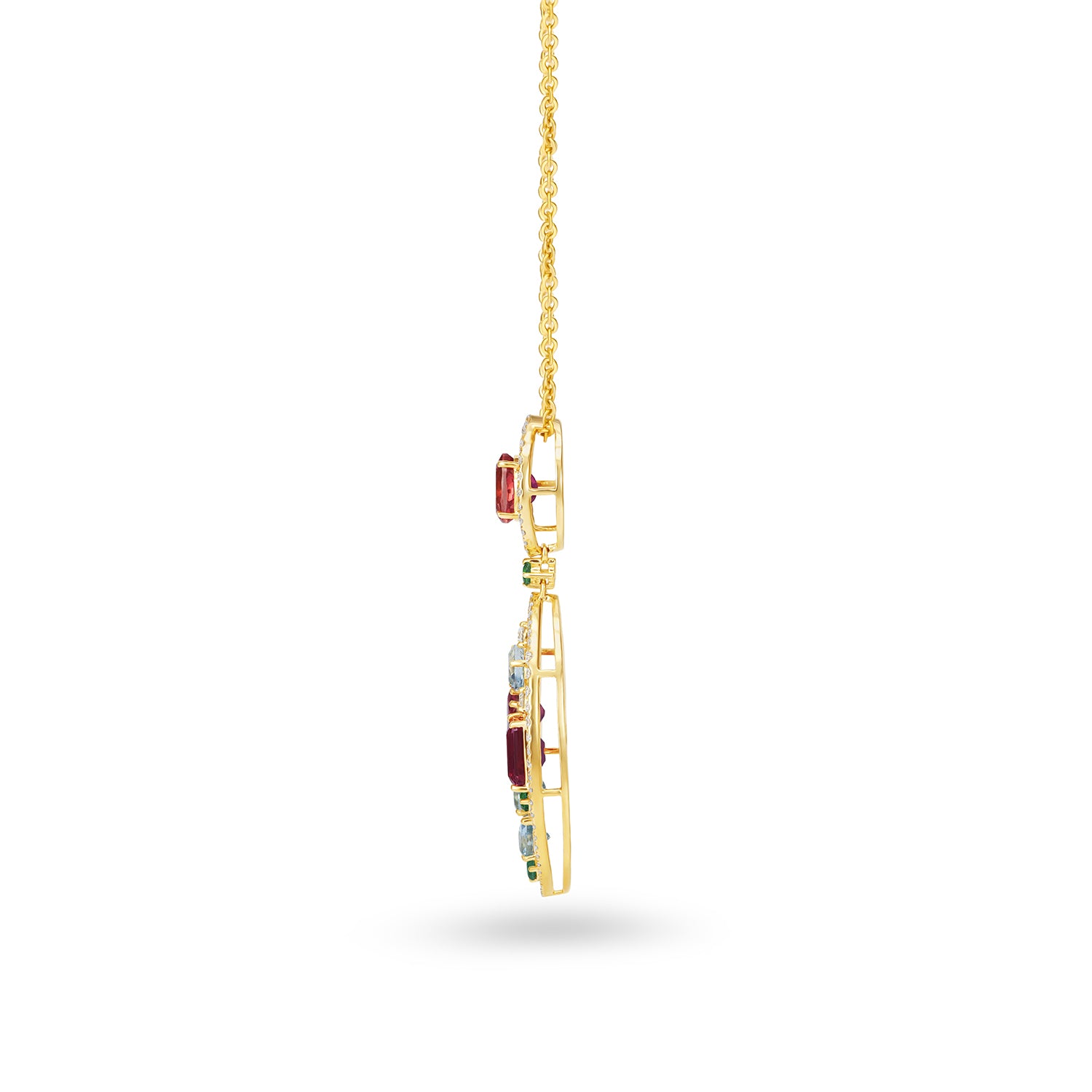 Multi Gemstone Drop Pendant in 14K Yellow Gold with Diamond Accents
