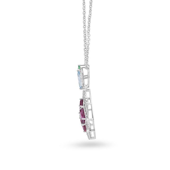 14K White Gold Aquamarine Tourmaline Emerald Geometric Diamond Pendant