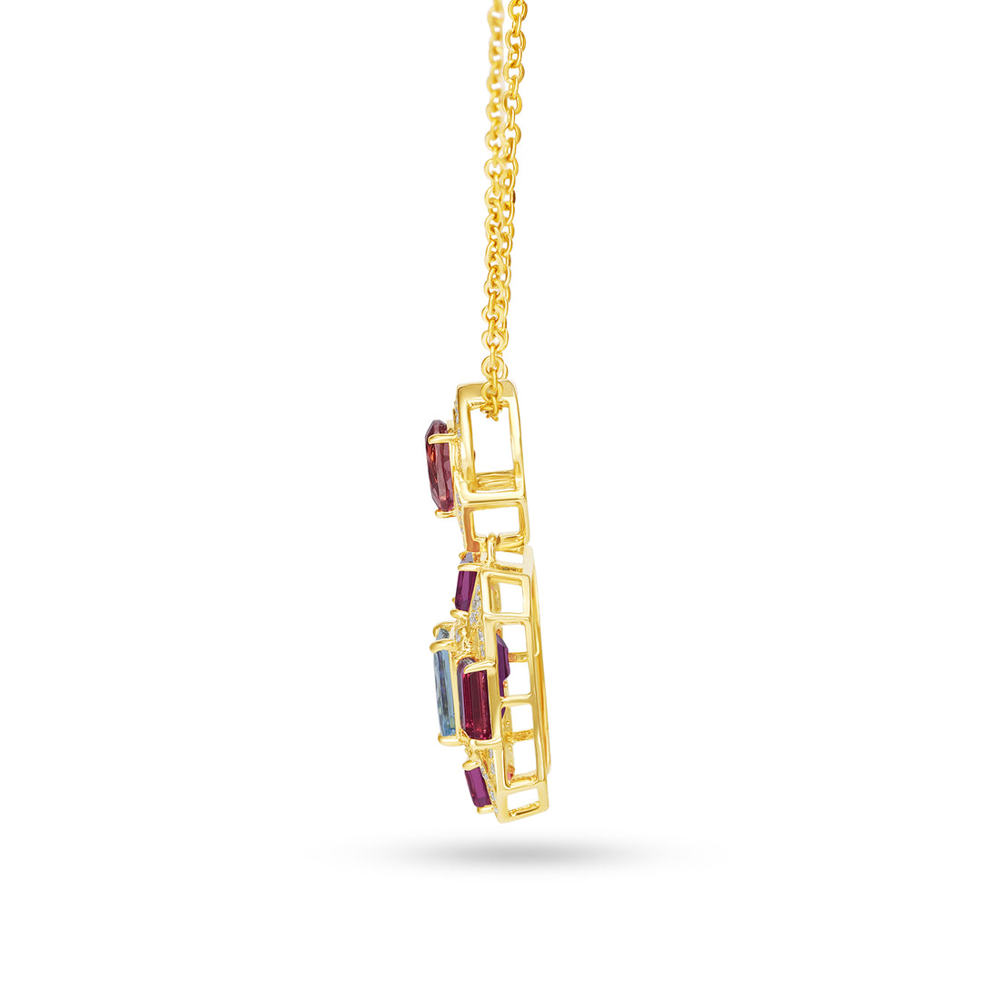 14K Yellow Gold Aquamarine, Tourmaline & Diamond Geometric Pendant Necklace