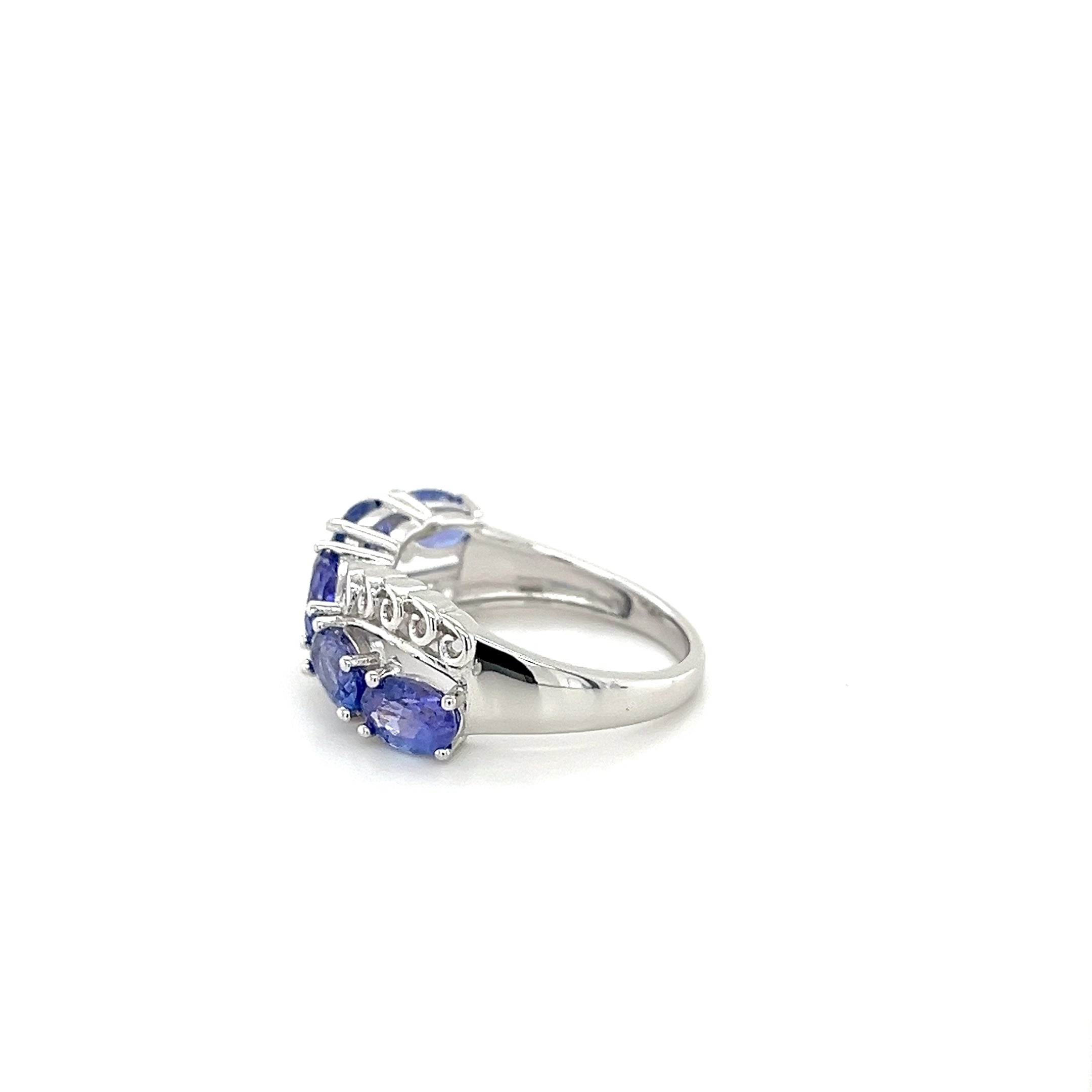 Sterling Silver Rhodium-Plated Ring with Oval-Cut Natural Tanzanite Gemstones – 2.38 Carats  4