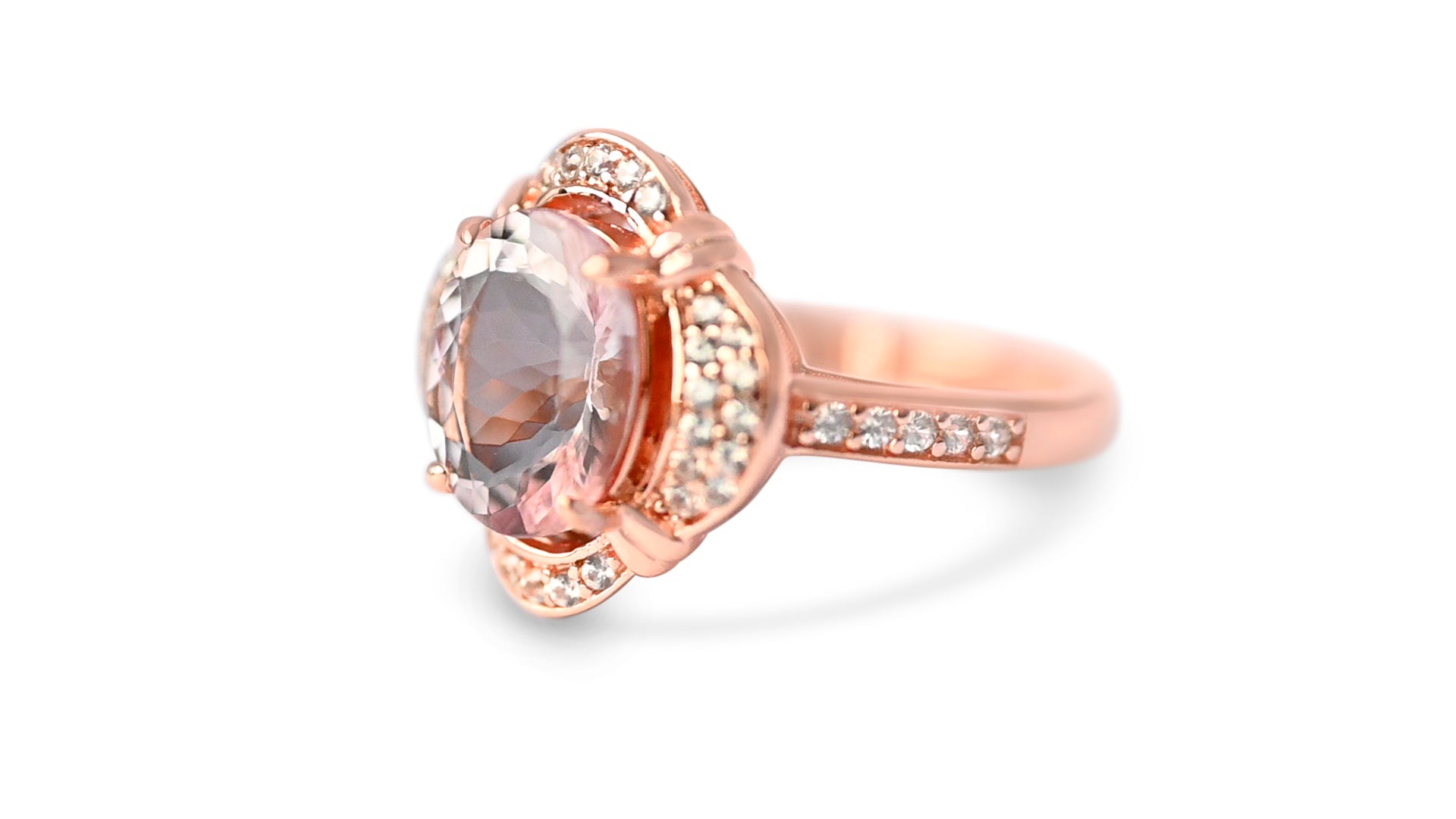 2.43ct Pink Morganite Oval Ring - 925 Sterling Silver with 18K Rose Gold Plating (PJC18934R)