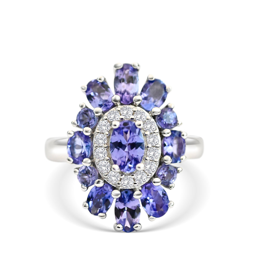 7 Oval Tanzanite Ring - 1.5ctw - 925 Sterling Silver (PJC19039R)