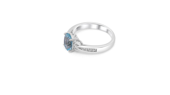 Aquamarine Oval Cut Engagement Ring with CZ Halo