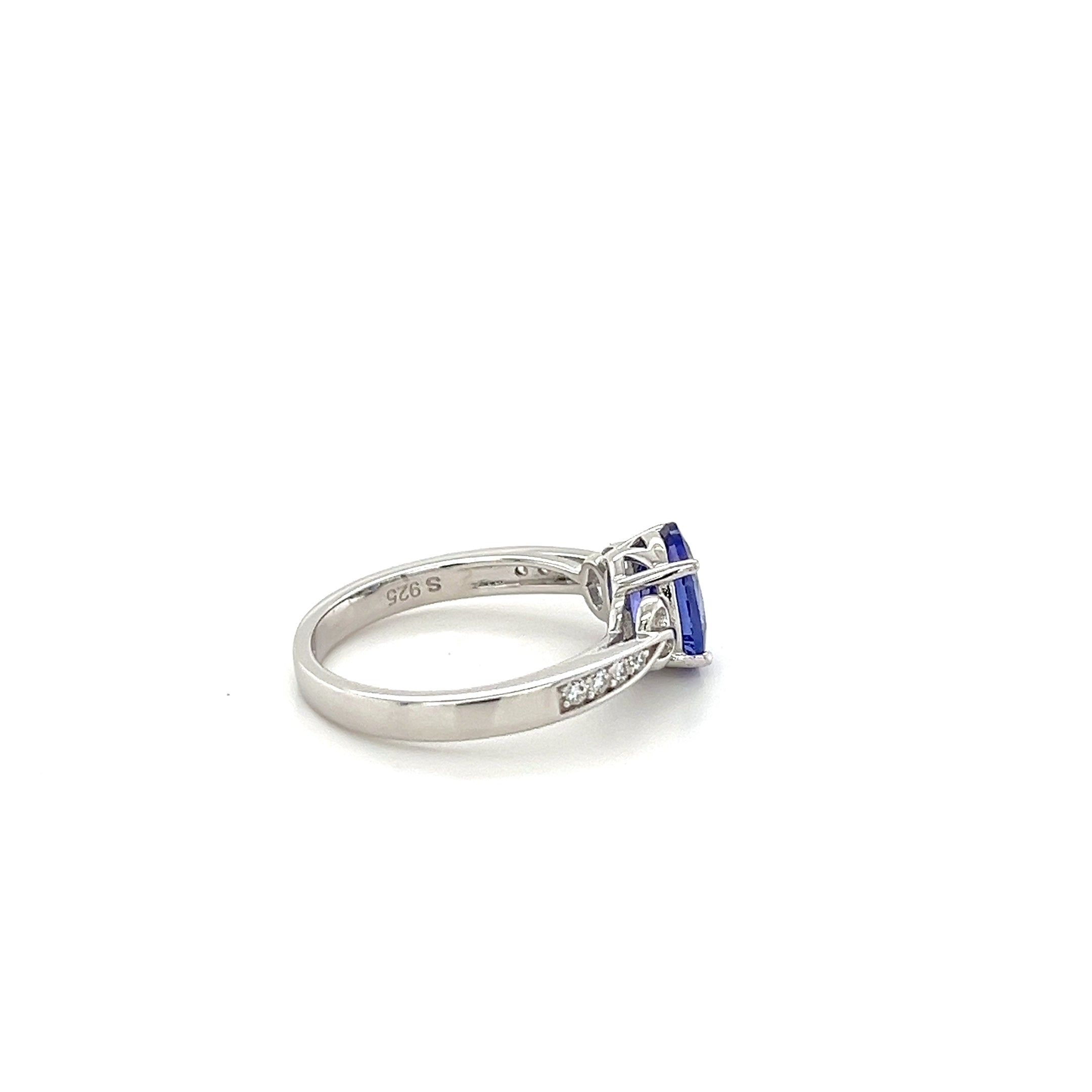 Tanzanite and White CZ Rhodium-Plated 925 Sterling Silver Ring2