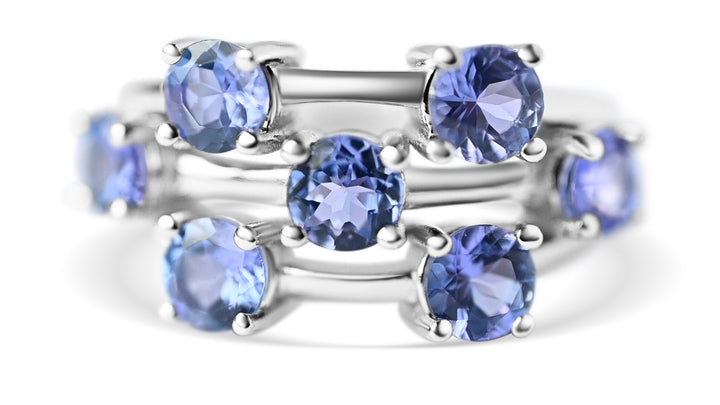 7 Stone Tanzanite Ring in Rhodium Plated Sterling Silver (PJC20293R) - 7 Stone Tanzanite Ring in Rhodium Plated Sterling Silver (PJC20293R)