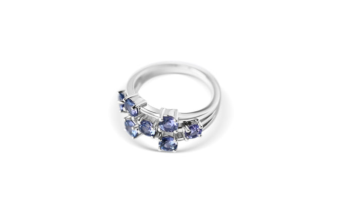 7 Stone Tanzanite Ring in Rhodium Plated Sterling Silver (PJC20293R)
