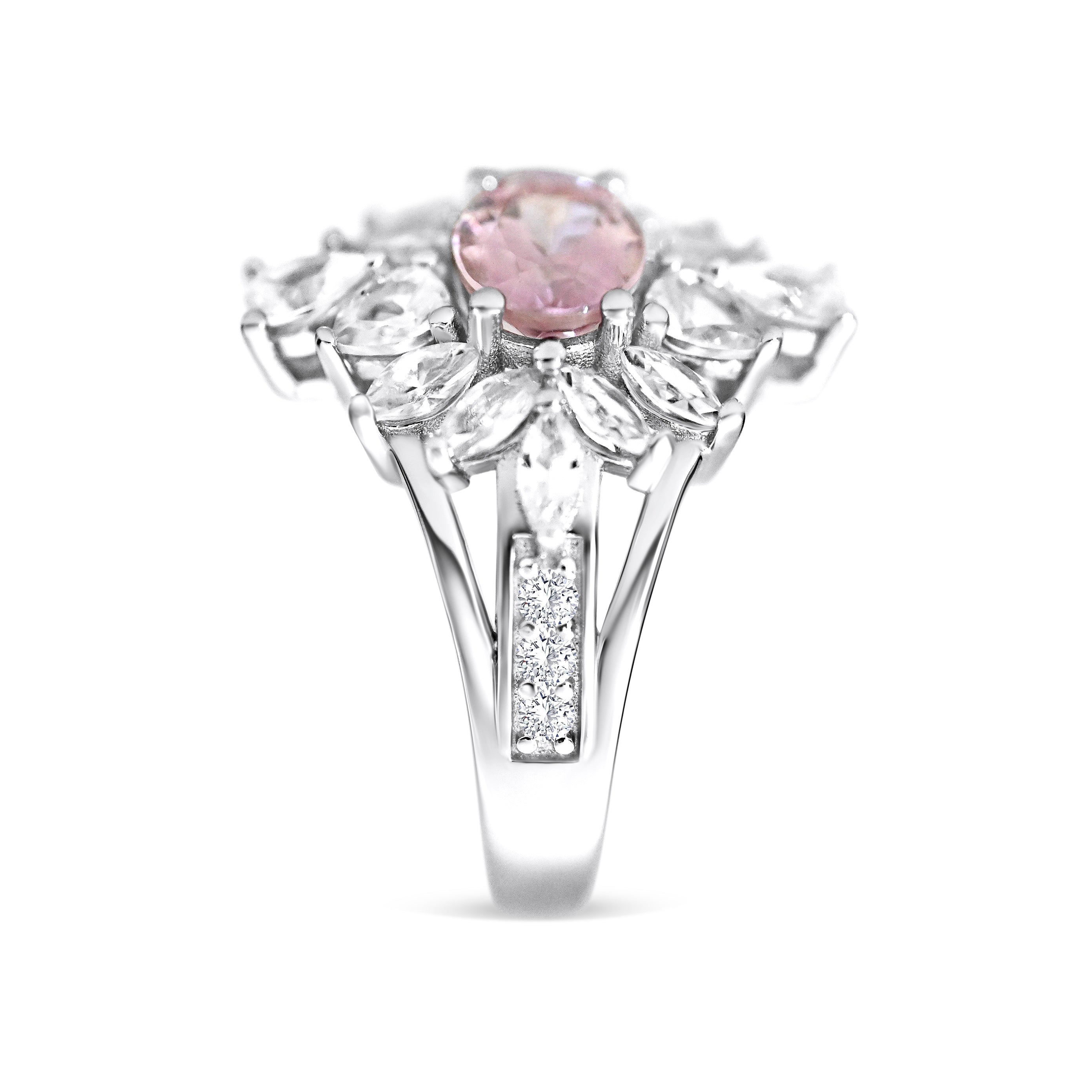 Pink Morganite Ring with Rhodium Plating 1.15 ct, Oval, 8x6mm (PJC21442R)