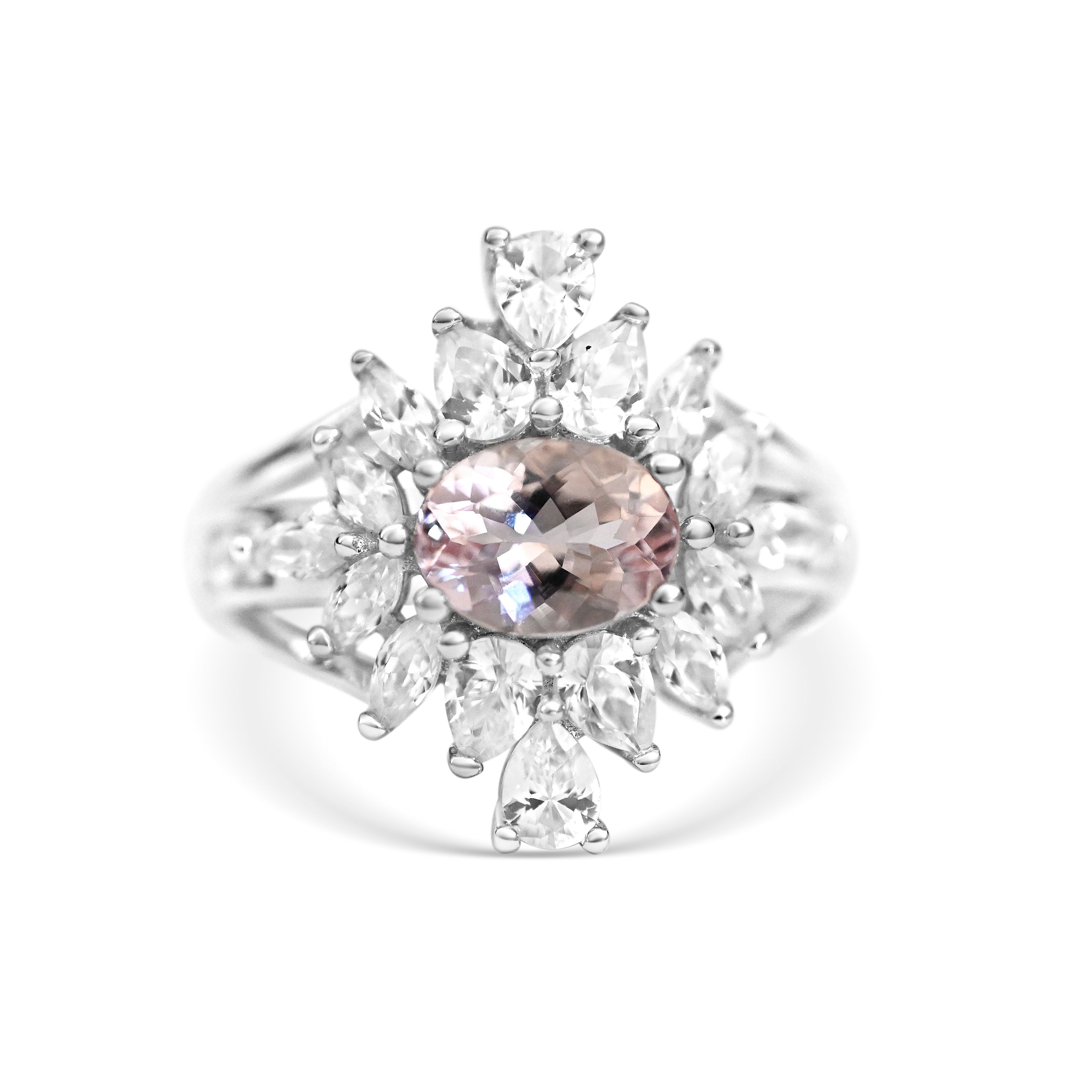 Pink Morganite Ring with Rhodium Plating 1.15 ct, Oval, 8x6mm (PJC21442R)