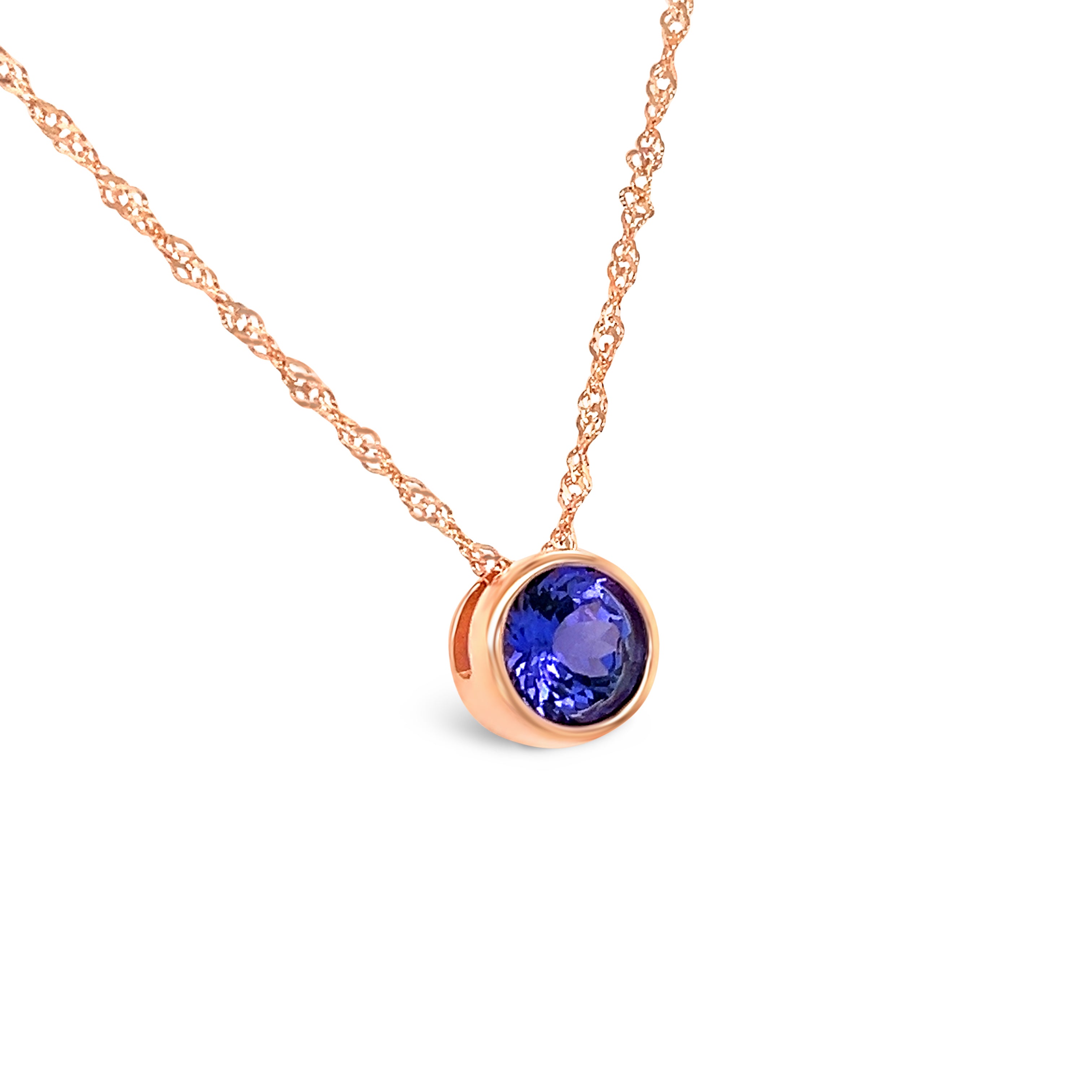 Round Tanzanite Solitaire Pendant | 8 mm Gemstone in .925 Silver with 18K Rose Gold Plating (PJC31576P)