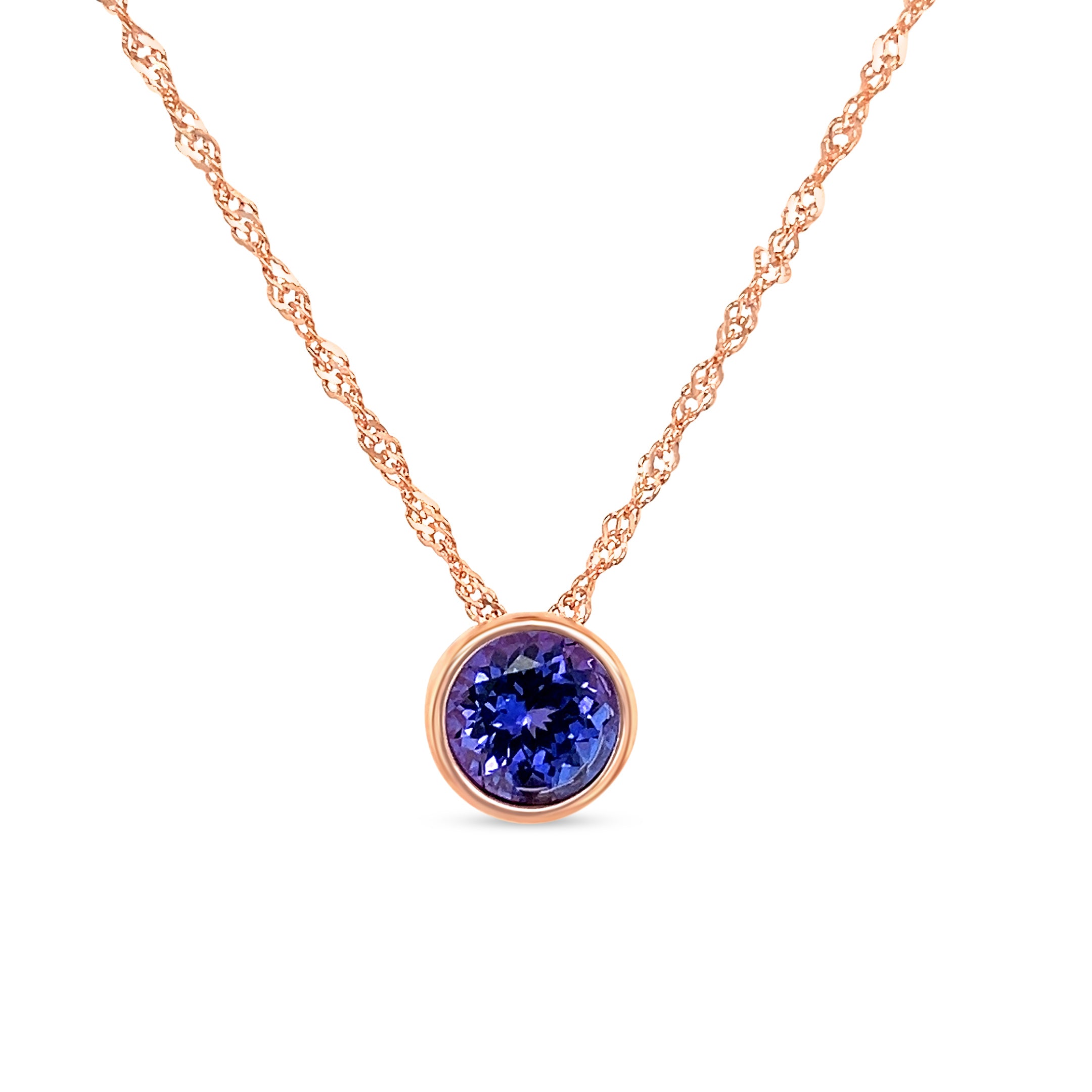 Round Tanzanite Solitaire Pendant | 8 mm Gemstone in .925 Silver with 18K Rose Gold Plating (PJC31576P)