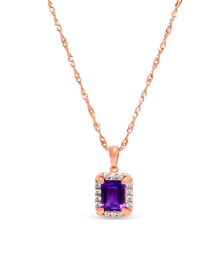 Radiant Amethyst Halo Pendant: 9x7mm, 925 Sterling Silver with 18K Rose Gold Plating (PJC31580P) - Radiant Amethyst Halo Pendant: 9x7mm, 925 Sterling Silver with 18K Rose Gold Plating (PJC31580P)