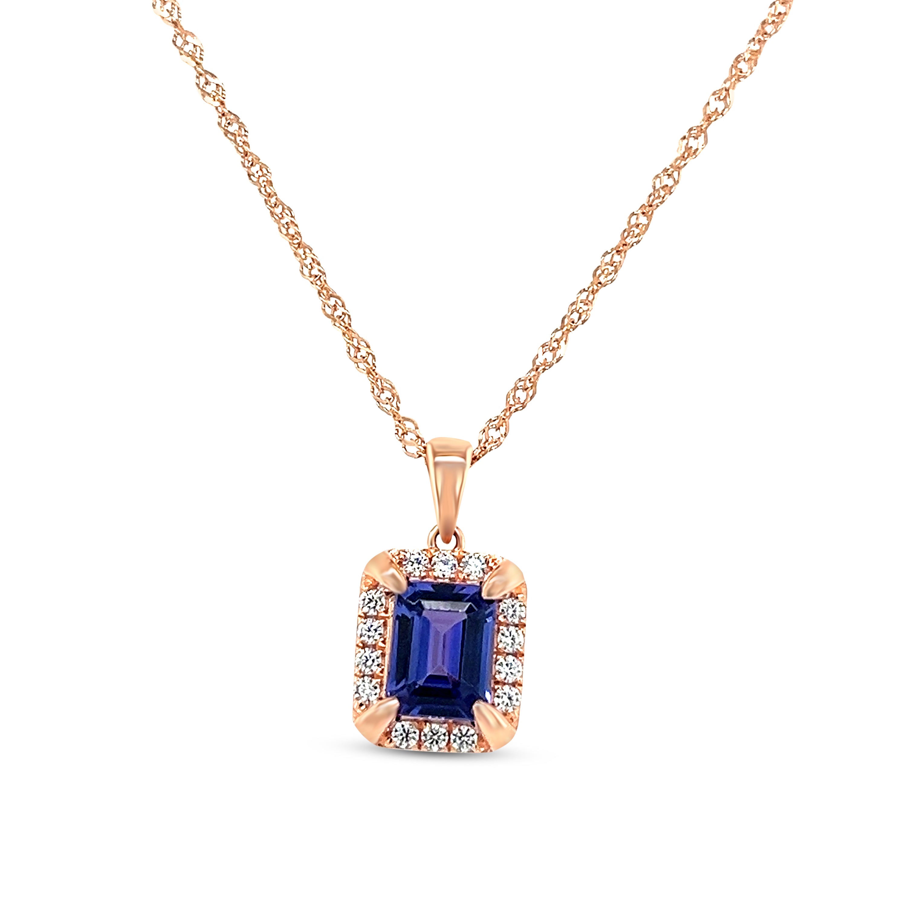 Luxurious 18K Rose Gold-Plated Tanzanite Pendant in 925 Silver - 9x7 mm Octagonal Gem (PJC31580P)