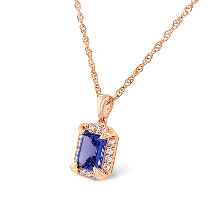Luxurious 18K Rose Gold-Plated Tanzanite Pendant in 925 Silver - 9x7 mm Octagonal Gem (PJC31580P) - Luxurious 18K Rose Gold-Plated Tanzanite Pendant in 925 Silver - 9x7 mm Octagonal Gem (PJC31580P)