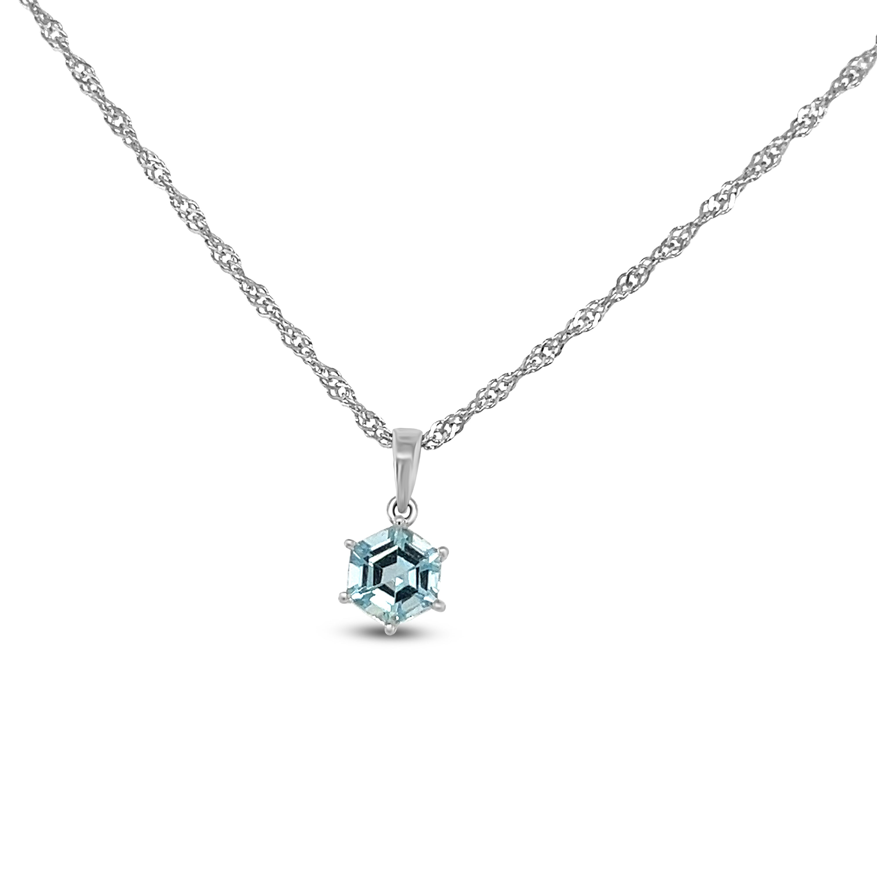 14k Gold Rhodium-Plated Pendant with 1.17ct Hexagon-Cut Aquamarine (PJC31583P)