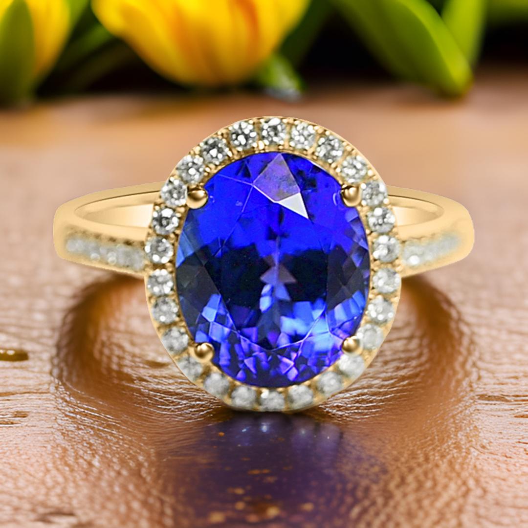 14K Yellow Gold Earrings with 4.16 Carat Oval Tanzanite Stones (PJC31585R)