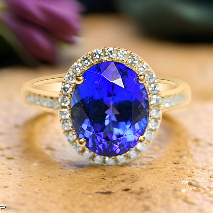 14K Yellow Gold Earrings with 4.16 Carat Oval Tanzanite Stones (PJC31585R) - 14K Yellow Gold Earrings with 4.16 Carat Oval Tanzanite Stones (PJC31585R)