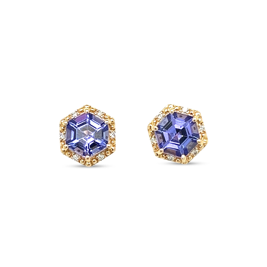14k Yellow Gold Hexagon-Cut Tanzanite Earrings - 2.4 Carats (PJC31594E)