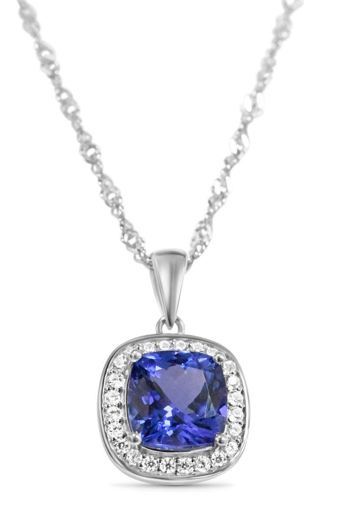 Tanzanite Halo Pendant: Cushion Cut, 8x8mm, 2.41 Carats (PJC31597P)
