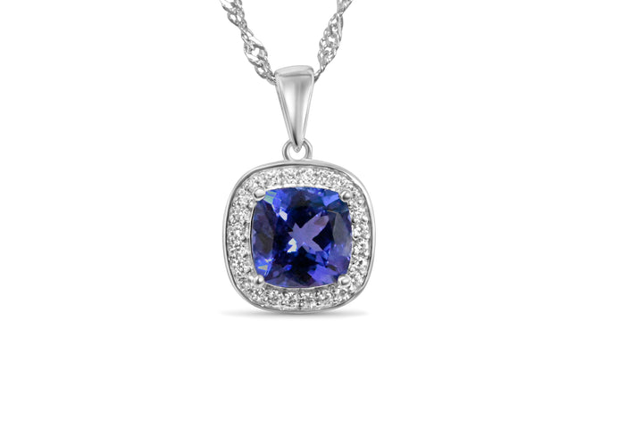 Tanzanite Halo Pendant: Cushion Cut, 8x8mm, 2.41 Carats (PJC31597P) - Tanzanite Halo Pendant: Cushion Cut, 8x8mm, 2.41 Carats (PJC31597P)