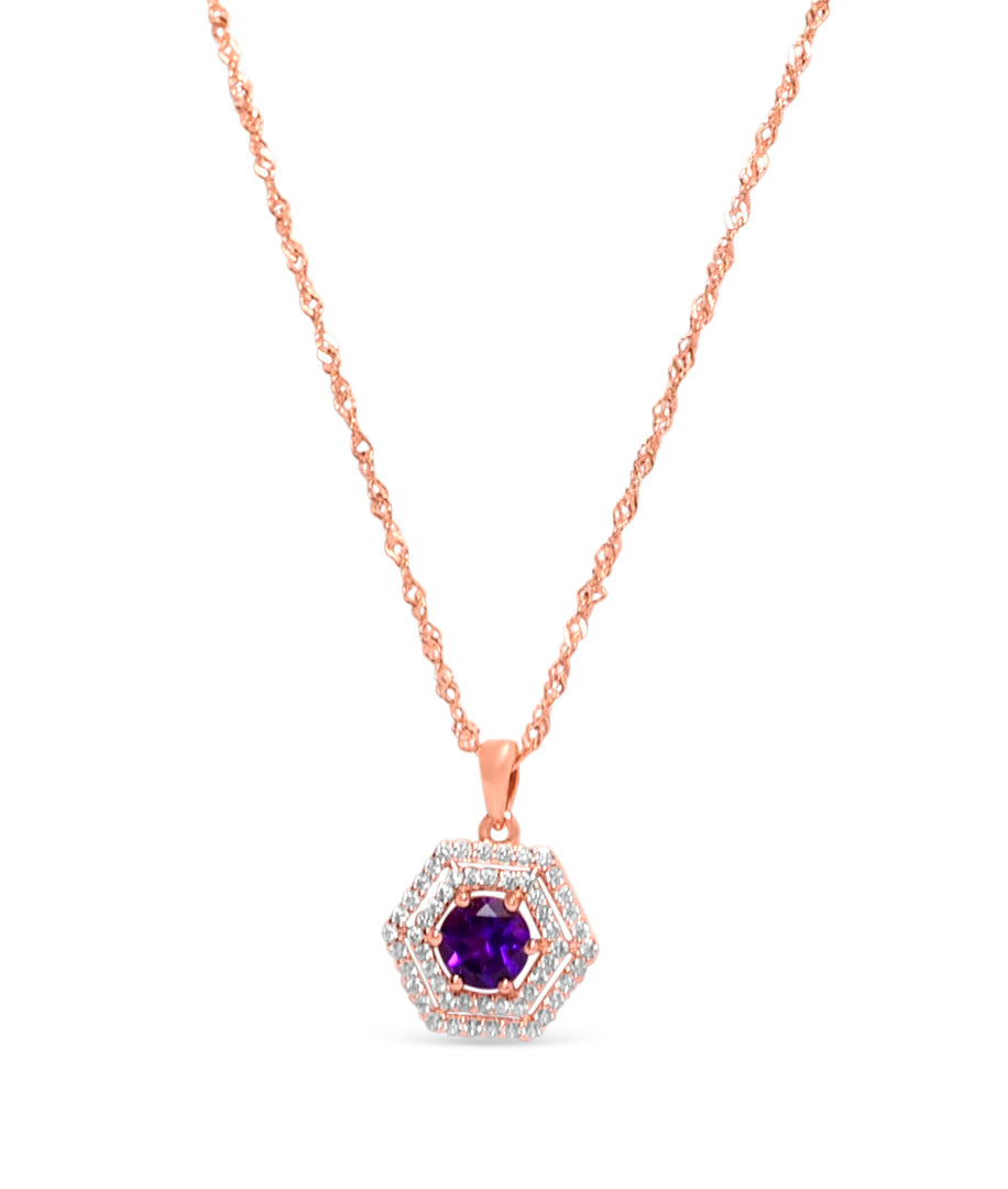 Amethyst Pendant with 1.08ct Round-Cut Stone - 925 Sterling Silver with 18K Rose Gold Plating (PJC31629P)