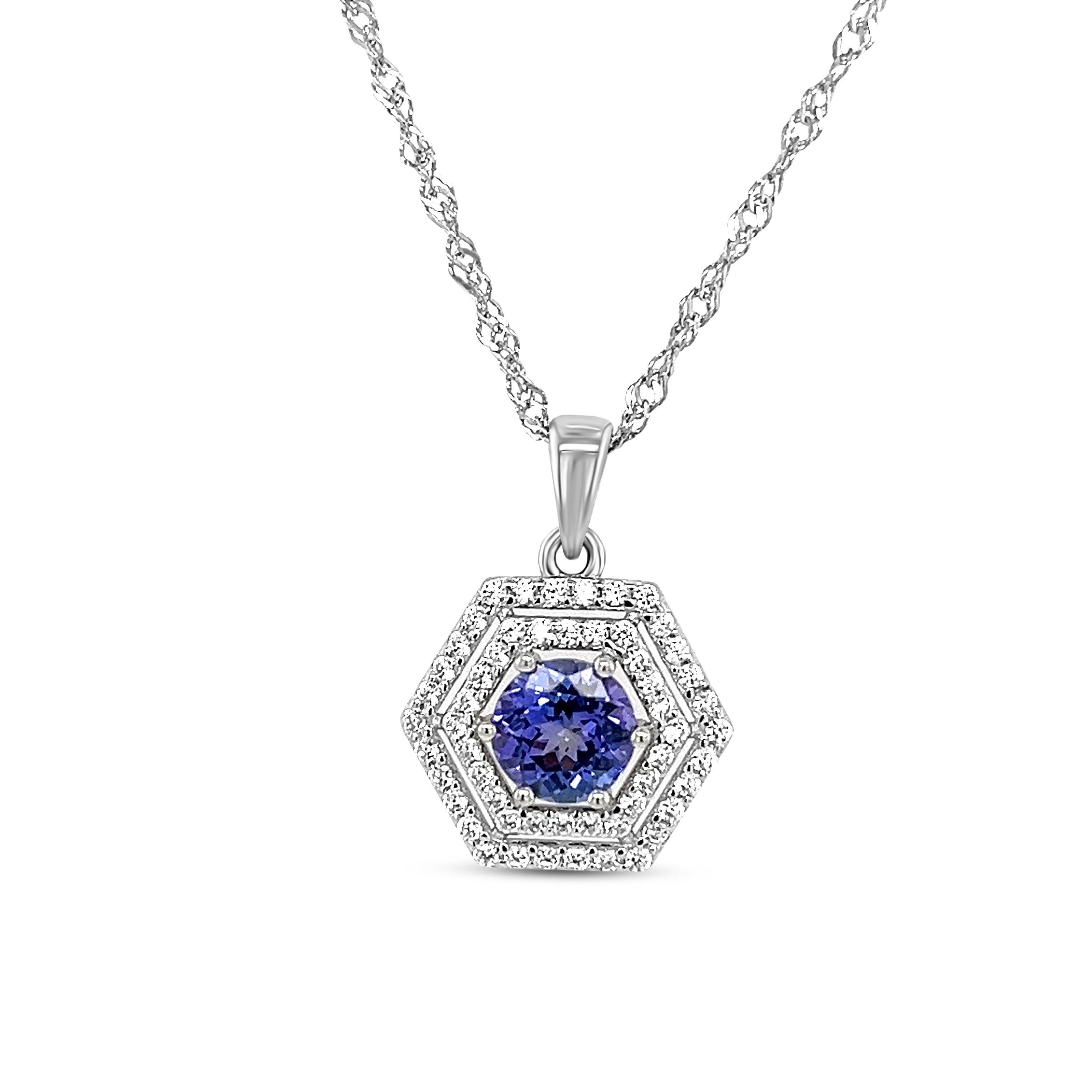 Vintage Tanzanite Elegance: 7-Stone Pendant with Rhodium Plating (PJC31629P)
