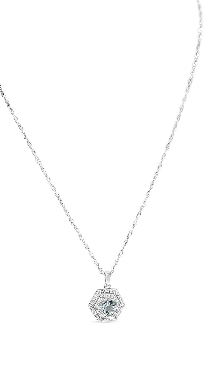 Aquamarine Halo Pendant with 7mm Round Stone - 1.19 Cts (PJC31629P)